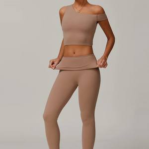 Customize <b>Seamless</b> 2pcs Yoga <b>Set</b> High Support Sports Bra One Shoulder Crop <b>Top</b> Activewear Pleated Waist Yoga <b>Leggings</b> Pants <b>Sets</b> - Product Image 5