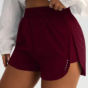 Short de fitness de plage d'été taille haute pour femme Short de sport respirant pour le yoga et la course à pied avec fentes latérales en maille - Product Image 1