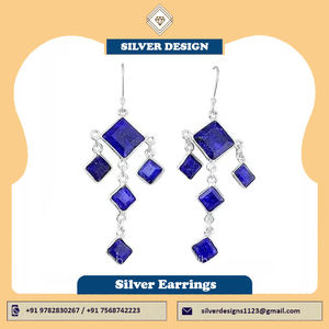 Solid 925 Sterling Silver <b>Drop</b> <b>Earrings</b> for Women Blue <b>Sapphire</b> Gemstone <b>Earrings</b> Wedding Fine Jewelry Simple Party Gift for Her - Product Image 2