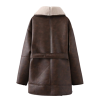 Manteau en cuir pour femme de haute qualité, marron chocolat, avec fourrure, manches longues, manteaux en fausse fourrure pour femme, vêtements d'hiver de haute qualité