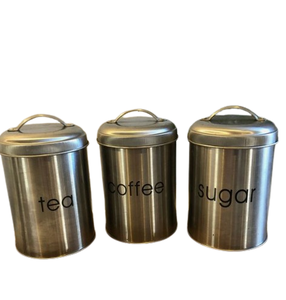 Set of Three Handmade <b>Stainless</b> <b>Steel</b> Metal Canisters Home Hotel Restaurant Kitchen Airtight Metal Canister Set Made in India - Product Image 3