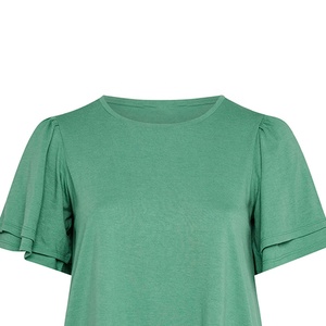 T-shirt décontracté pour femme de qualité supérieure, manches courtes à volants superposés, coupe décontractée, idéal pour l'été, personnalisable (couleurs, tailles, logo), directement de l'usine. - Product Image 3