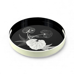 Plateau en laque à motif de feuilles décoratives, fait à la main pour servir de la nourriture, stylisme de table et décoration de la maison, fabriqué au Vietnam - Product Image 2