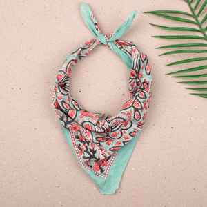 Pañuelo Boho de Algodón con Estampado de Bloques, Ligero, para el Cabello, para el Verano, para la Playa - Product Image 1