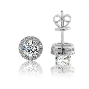 Boucles d'oreilles Halo Moissanite pour femme Boucles d'oreilles en argent Moissanite 1 carat Boucles d'oreilles de fiançailles en diamant Moissanite de la meilleure qualité - Product Image 3