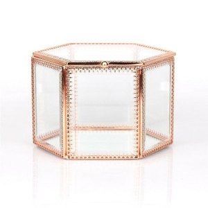Hexagon Brass Glass Jewelry <b>Box</b> Gold Geometric <b>Keepsake</b> <b>Box</b> Wedding Ring Bearer <b>Box</b> Clear Glass Decorative Trinket <b>Box</b> Organizer - Product Image 4