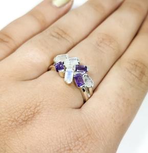 Bague exquise améthyste délicate et pierre de lune en argent sterling 925 bijoux en pierres précieuses faits à la main cadeau élégant pour elle - Product Image 1