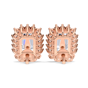IGI Certified Lab Grown Diamond Emerald Cut Halo Stud <b>Earrings</b> 9KT <b>Gold</b> Rectangle Cluster <b>Earrings</b> - Product Image 3
