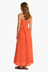 Vestido largo hasta el tobillo con aspecto de vacaciones, tela de gasa, cómodo vestido largo bohemio naranja sin tirantes - Product Image 3