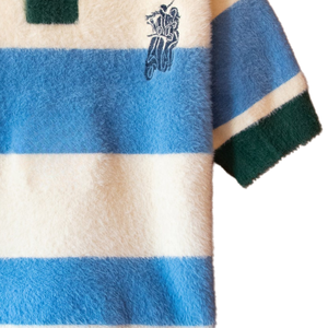 Polo de Punto con Rayas de Mohair, Hilo de Textura Suave, Ropa de Invierno Premium, Cuello Oversize, Bordado Universitario, Corte Casual - Product Image 5