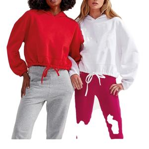 2026 Women's Jersey Crop Top <b>Hoodie</b> Long Sleeve Pullover Winter Front & Back Logo Position 100% Cotton <b>Fleece</b> Breathable - Product Image 1