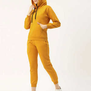 Custom <b>Women's</b> Winter 100% Cotton Casual Jogging Pullover Hoodie <b>Sweatpants</b> Tracksuit Set Solid Pattern Hooded Collar - Product Image 2