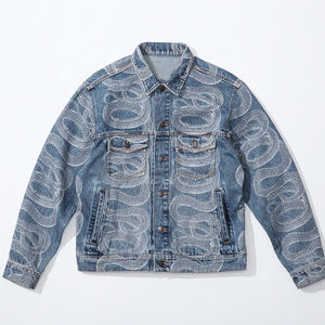 Chaqueta Vaquera para Hombre STITCHMODE, Chaqueta Vaquera Negra con Estampado Completo de Alta Calidad y Logotipo Personalizado de Estilo Antiguo - Product Image 1