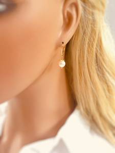 Boucles d'oreilles pendantes en argent massif 925 plaqué or, style minimaliste, avec perles et pierres précieuses, pour femme - Product Image 4