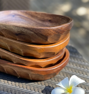 Ensemble de bols ovales de service en bois d'acacia poli, écologique, fait main, de haute qualité, 4 pièces, style moderne pour mariage - Product Image 2
