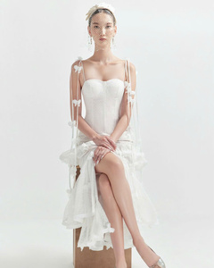 Vestido Midi Corsé Blanco con Lentejuelas, Tirantes Florales, Dobladillo con Volantes, Vestido de Fiesta para Invitadas de Boda, Servicios OEM ODM - Product Image 2