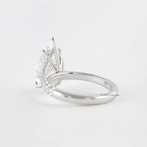 Bague de fiançailles Moissanite coupe poire 3 Ct en forme de larme avec halo caché en or massif 14K / 18K cadeau spécial pour elle - Product Image 4