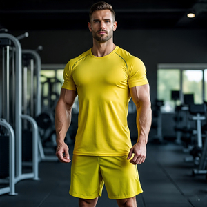 T-shirt de sport à manches courtes pour homme, vêtements de fitness pour la salle de sport, t-shirt de musculation ajusté, polyester/coton respirant, séchage rapide - Product Image 5