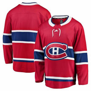 Maillot de hockey sur glace personnalisé, uniforme d'équipe rouge, nom et numéro personnalisés, détails cousus, respirant, vêtements d'entraînement performants - Product Image 1