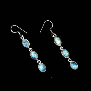 Boucles d'oreilles vintage en argent sterling 925 certifié GIA clous fins en pierre de lune naturelle pour filles - Product Image 5