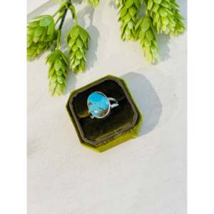 Anillo de Turquesa Kingman del Suroeste y Plata de Ley, Talla 10.75, con Engaste de Bisel Chapado en Oro Rosa y Oro de 18K sobre Acero Inoxidable, Regalo - Product Image 3