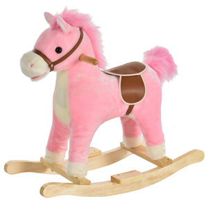 HOMCOM-Caballo de juguete de madera con sonidos realistas para bebés de 36 a 72 meses, AA Incluye 2 pilas, color rosa - Product Image 1
