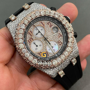 Unique Hip Hop Watches for Men Made in Round Brilliant Cut Lab Grown Diamonds in Stainless Steel and Black Rubber Band - Product Image 1