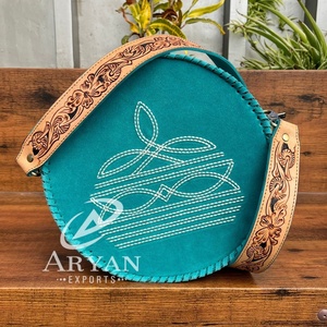 Nouveau 2025 cuir suédé usiné à la main grand sac rond pour femmes en gros point de botte véritable cuir de vache bandoulière sacs à bandoulière - Product Image 1