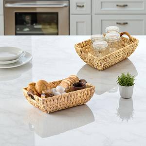 Cestas Rectangulares de Jacinto Tejidas a Mano ISLA, Organizador de Mimbre Apilable, Paquete de 2 con Asas de Madera Curvadas para Uso en el Hogar, Hoteles y Comercios - Product Image 1