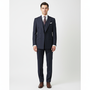 Trajes formales azules de 3 piezas informales de negocios de estilo italiano de gama alta para hombres, viscosa/poliéster antiarrugas de doble botonadura - Product Image 4