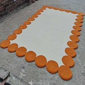 Ensemble de tapis en laine touffetés à la main, motif festonné ivoire, designer moderne personnalisé, pour la maison ou le pique-nique - Product Image 1