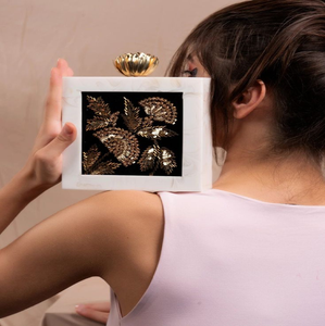 Floral marble clutch wholesale, designer handcrafted stone <b>purses</b>, elegant floral engravings, premium bulk orders available - Product Image 6