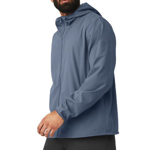 Running Sports Fitness <b>Hoodies</b> Long Sleeve Lightweight Waterproof 100% Polyester Zip up Sports Gym Windbreaker Jacket for Men - Product Image 1