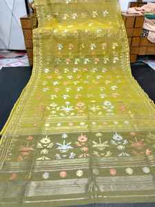 Qualité Export Exclusive Deshi Dhakai Jamdani Sharee pour Femme JAMDANI TISSU Bleu ROUGE VERT Doré Bleu Ciel du Bangladesh - Product Image 6