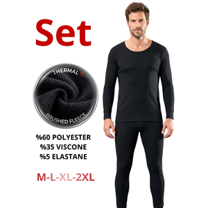 <b>Men's</b> Thermal Underwear Set Long Sleeve Top & Pants Brushed Fleece Base Layer for Yoga & Fitness - Product Image 3