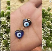 Nouveau Connecteur Tendance Jaunty en Forme de Cœur avec Œil Maléfique, Plaqué Or Bleu, pour la Fabrication de Bijoux DIY, Accessoires pour Bracelets et Colliers Faits Main