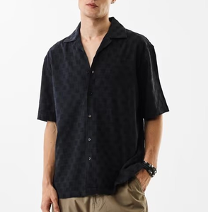 Camisas de Hombre con Cuello Cubano de Sarga de Algodón Personalizadas, Bordado de Cadena, Corte Cuadrado, Camisa Extra Grande de Diseñador para Hombre - Product Image 3