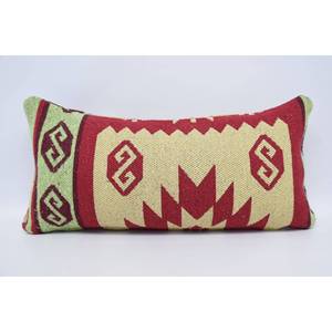 Red Wool <b>Pillow</b> 12x24 Inches Boho Style with Oriental Vintage Floral Pattern Washable Geometric Design for Home Use - Product Image 5