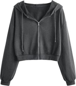 Cropped Zip Up Hoodie Mujer Manga larga Crop Sudaderas Chaquetas - Product Image 6