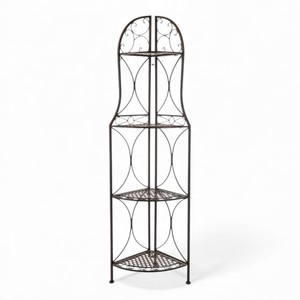 Support de plante d'angle en métal brun avec trois étagères incurvées pour la décoration intérieure, de balcon et de jardin - Product Image 1