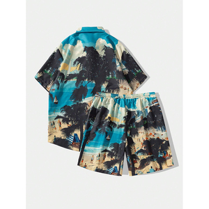 Casual Short Sleeve Shirt Shorts <b>Set</b> Unisex Hot Summer New Fashion Style Custom Logo Plus Size Solid Pattern Printed Techniques - Product Image 2