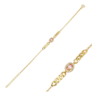 Rosa CZ piedra forma ovalada diseño encanto pulsera turco hecho a mano al por mayor 925 joyería de plata esterlina - Product Image 1