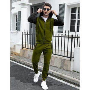 Contraste Couleur À Capuche Et Pantalon Deux Pièces Ensembles Hommes Survêtements Coton Polaire Matériel Zipper Up Casual Sportswear Survêtements - Product Image 3