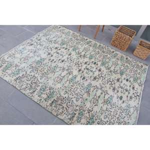 Alfombra Turca Vintage de Lana Azul, 5.2x6.4 pies - Product Image 4