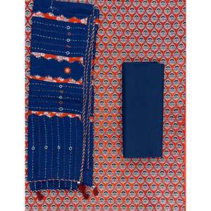 Conjunto de traje de seda sin coser con estampado a mano y diseño de bloques, ideal para fiestas étnicas, que incluye un salwar kameez y dupatta con trabajo artístico hecho a mano. - Product Image 1