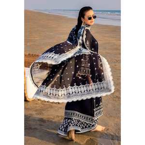 Ensemble 3 pièces brodé non cousu noir pour femme, en tissu lawn, pour maillot de bain et tenue de plage - Product Image 2