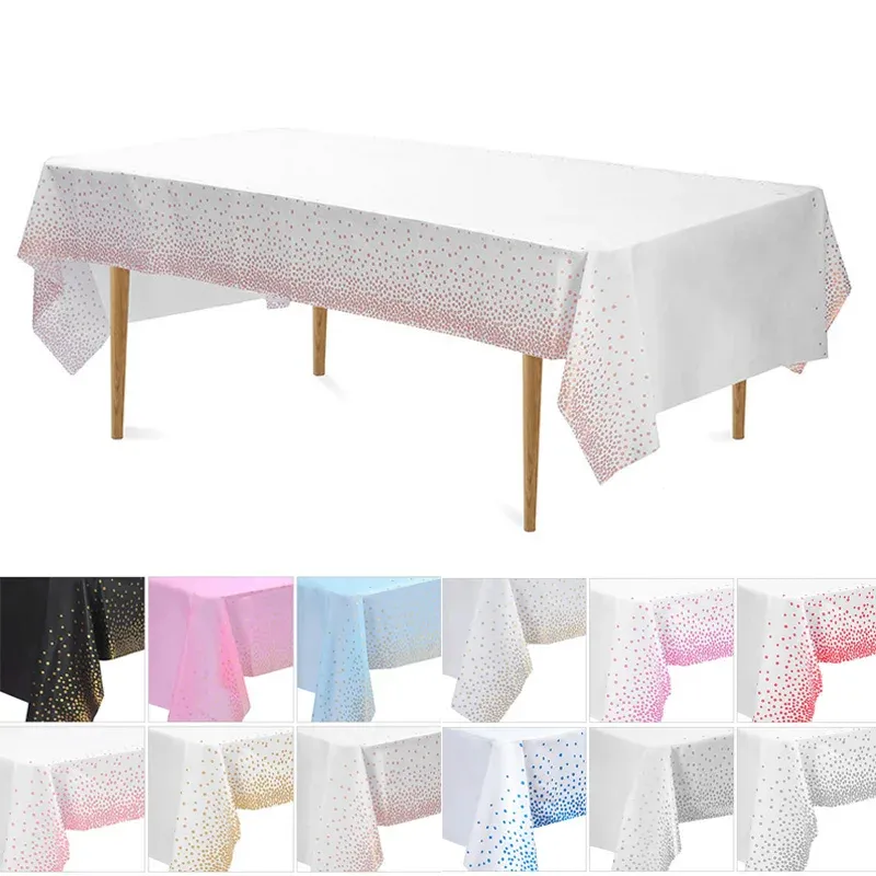 ผ้าปูโต๊ะแบบใช้แล้วทิ้งลายจุดสีโรสโกลด์ผ้าปูโต๊ะพลาสติกสำหรับตกแต่งวันเกิดอุปกรณ์งานเลี้ยงหมั้น