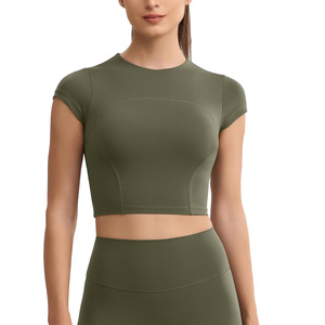 Womens custom fitness crop <b>tops</b> breathable summer gymwear oem activewear workout apparel with logo and private label options - Product Image 1