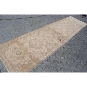 Turkish Rug, Runner 3.2x12.4 ft Vintage Rug, <b>Brown</b> Floral <b>Wool</b> Rug - Product Image 3