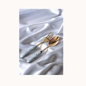 Juegos de cubiertos de cuchara tenedor a granel mango de resina de dos tonos chapado en oro de metal de acero inoxidable - Product Image 1